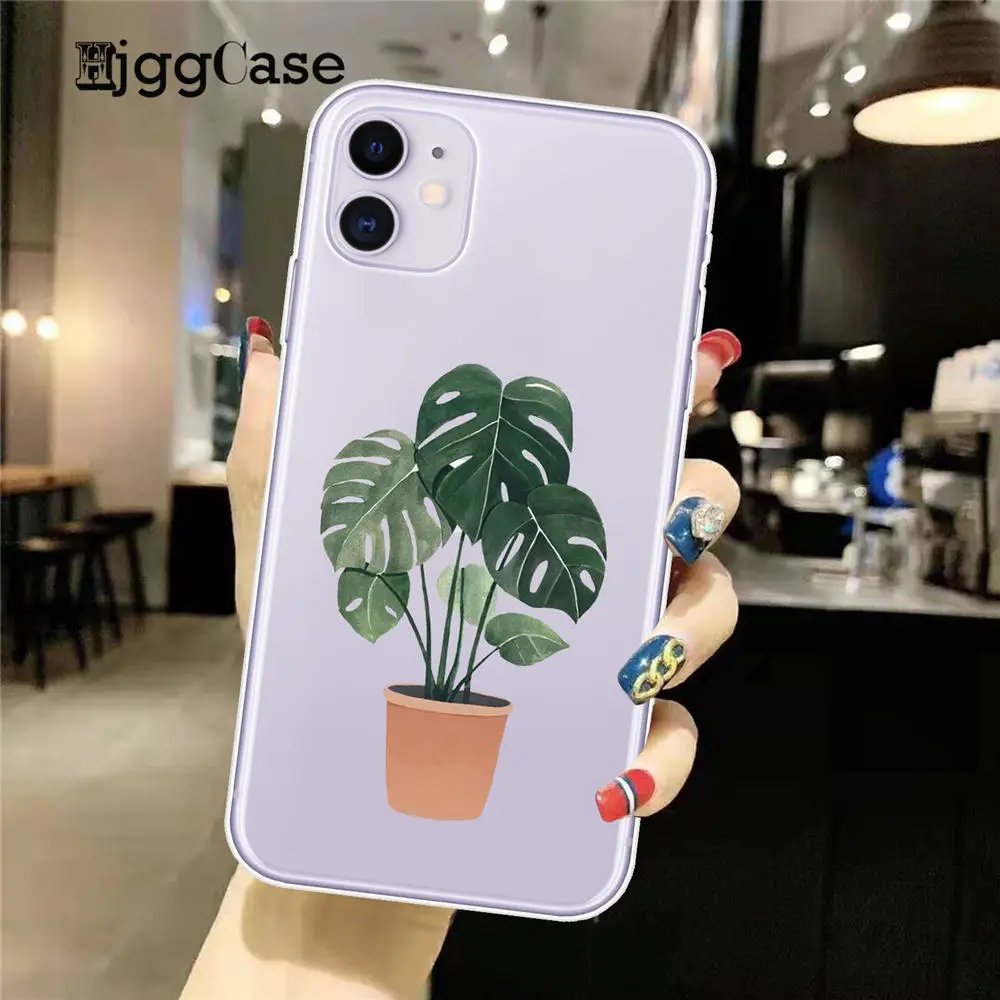 Monstera Green Potted Plant Leaf Phone Case For IPhone 15 14 13 12 11 Pro Max Mini X S Max XR 7 8 Plus SE Soft Transparent Cover