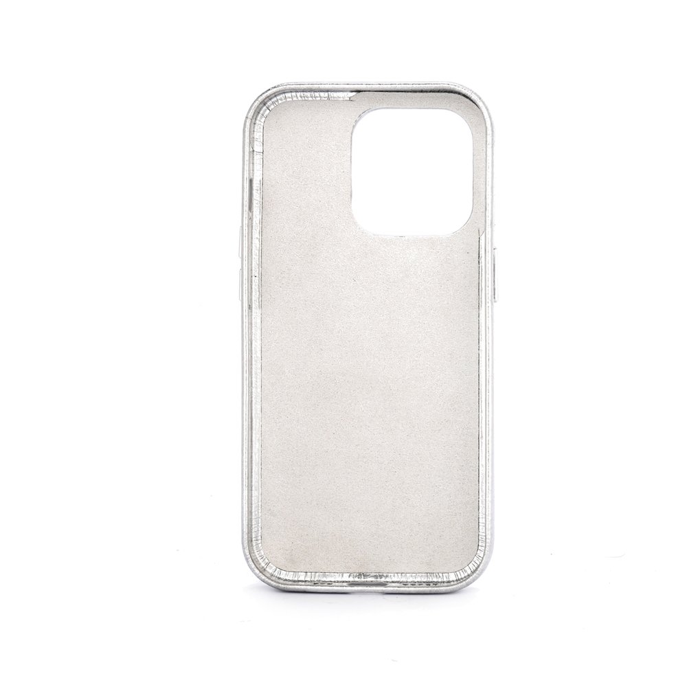 Burst grain leather Phone case Silver Vegan leather for iphone 14 series