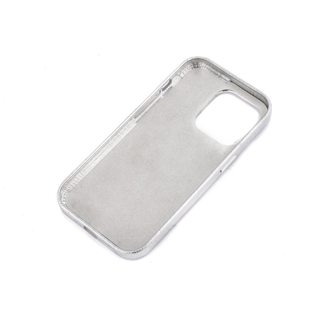 Burst grain leather Phone case Silver Vegan leather for iphone 14 series