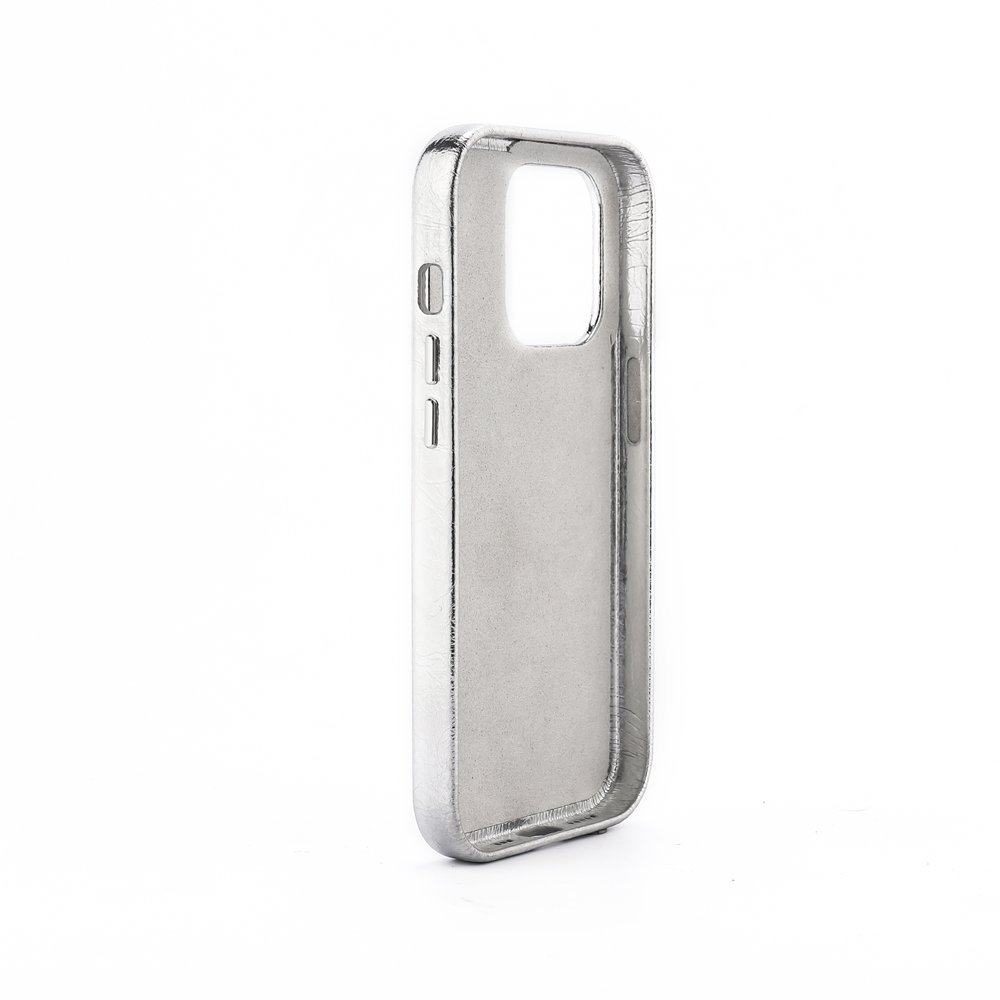 Burst grain leather Phone case Silver Vegan leather for iphone 14 series