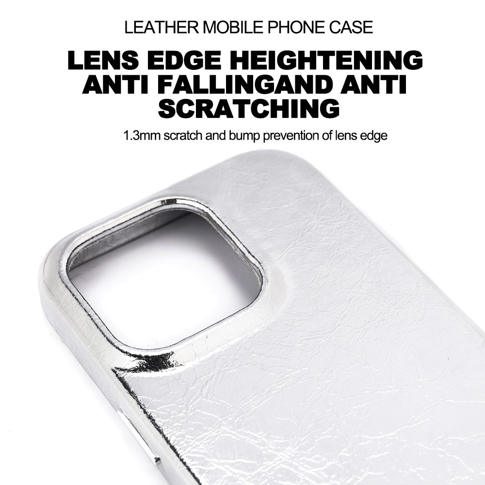 Burst grain leather Phone case Silver Vegan leather for iphone 14 series
