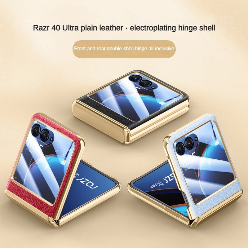 For Moto Razr 40 Ultra Electroplated leather patterned hinge case For Moto Razr 40 Ultra Skin Friendly folding mobile phone case