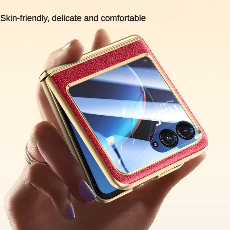 For Moto Razr 40 Ultra Electroplated leather patterned hinge case For Moto Razr 40 Ultra Skin Friendly folding mobile phone case