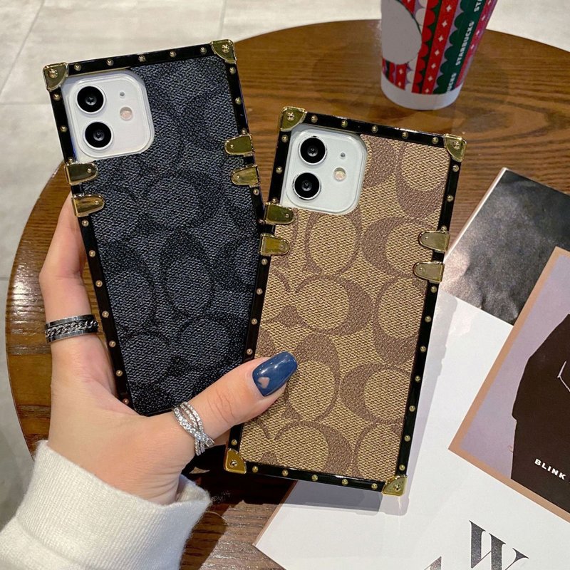 Luxury Trendy Brand Designer Square PU Leather Phone Case Cover For iPhone 15 14 13 12 11 Pro Max X XR 7 8 Funda