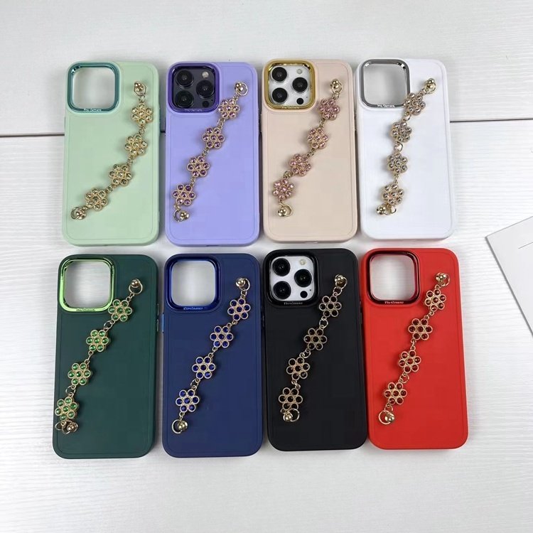 2024 hot newest stylish luxury woman ladies tpu sunflower diamond hand chain mobile phone case for iphone 15 14 13 12 11 pro max