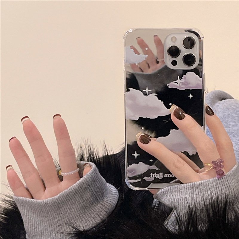 Cute 3D White Clouds Mirror Stylish Phone Case For iPhone 13 12 11 Pro XS Max X XR 7 8 Plus Shockproof Soft Back Cover 15 case 15 case 16