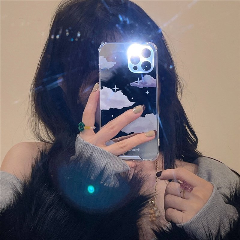Cute 3D White Clouds Mirror Stylish Phone Case For iPhone 13 12 11 Pro XS Max X XR 7 8 Plus Shockproof Soft Back Cover 15 case 15 case 16