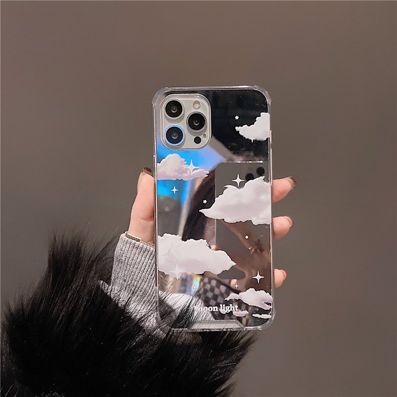 Cute 3D White Clouds Mirror Stylish Phone Case For iPhone 13 12 11 Pro XS Max X XR 7 8 Plus Shockproof Soft Back Cover 15 case 15 case 16