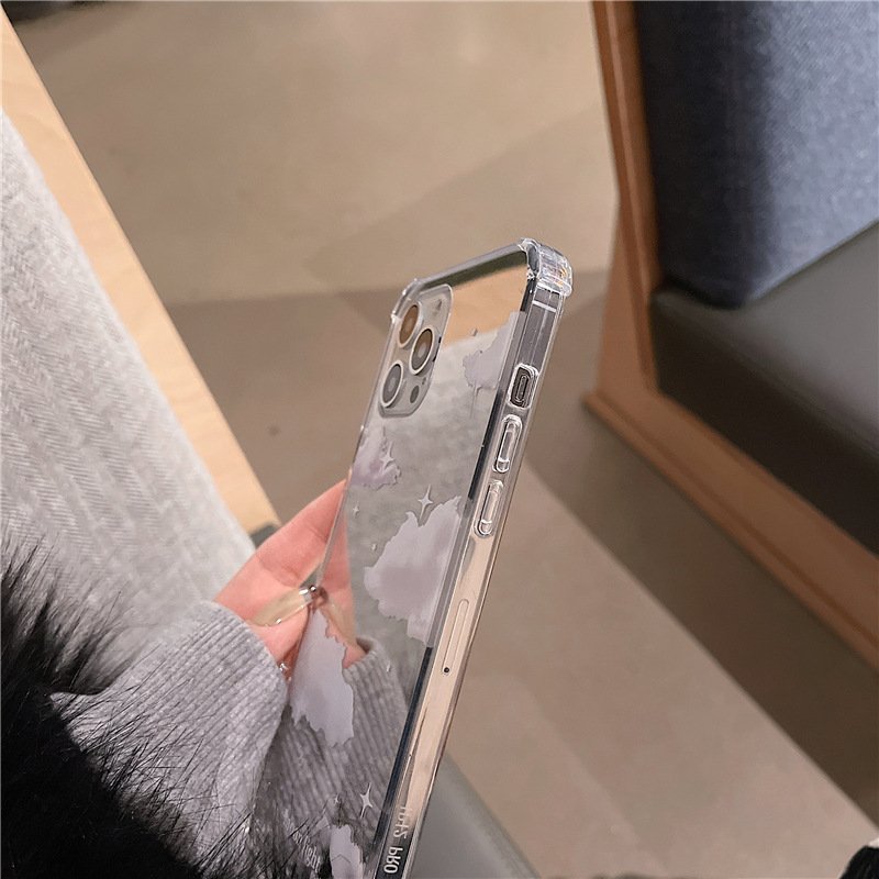 Cute 3D White Clouds Mirror Stylish Phone Case For iPhone 13 12 11 Pro XS Max X XR 7 8 Plus Shockproof Soft Back Cover 15 case 15 case 16
