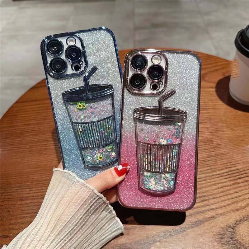 2024 Luxury Design Lens Quicksand Glitter Sand Cell Smart Mobile Phone Case For iphone 15 14 13 12 11 Pro Max
