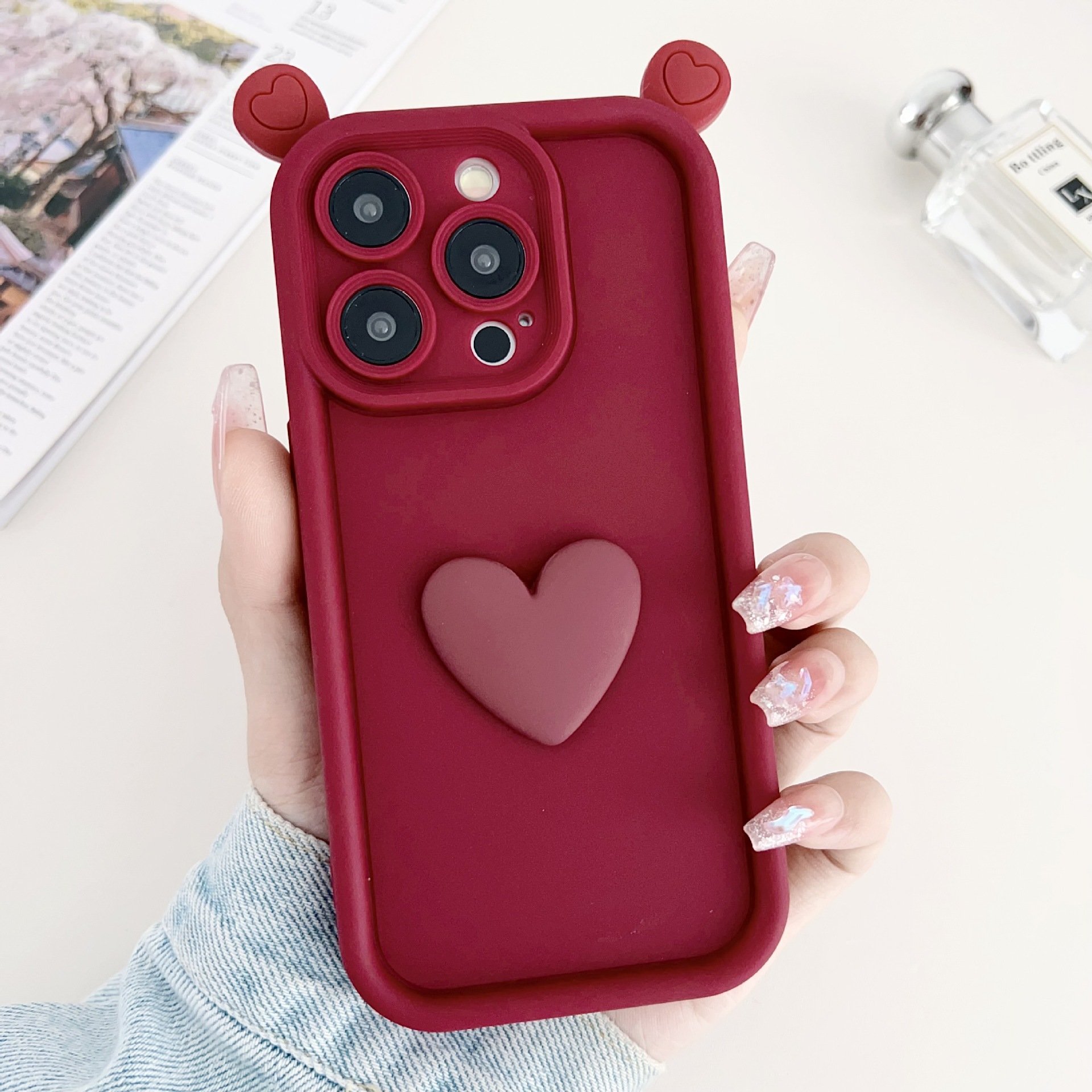 Cute 3D Love Heart Silicone Mobile Phone Case For iPhone 15 Pro Max 13 14 12 11 XS XR
