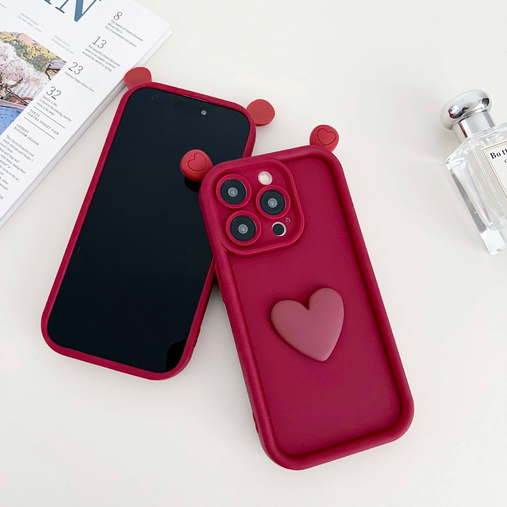 Cute 3D Love Heart Silicone Mobile Phone Case For iPhone 15 Pro Max 13 14 12 11 XS XR