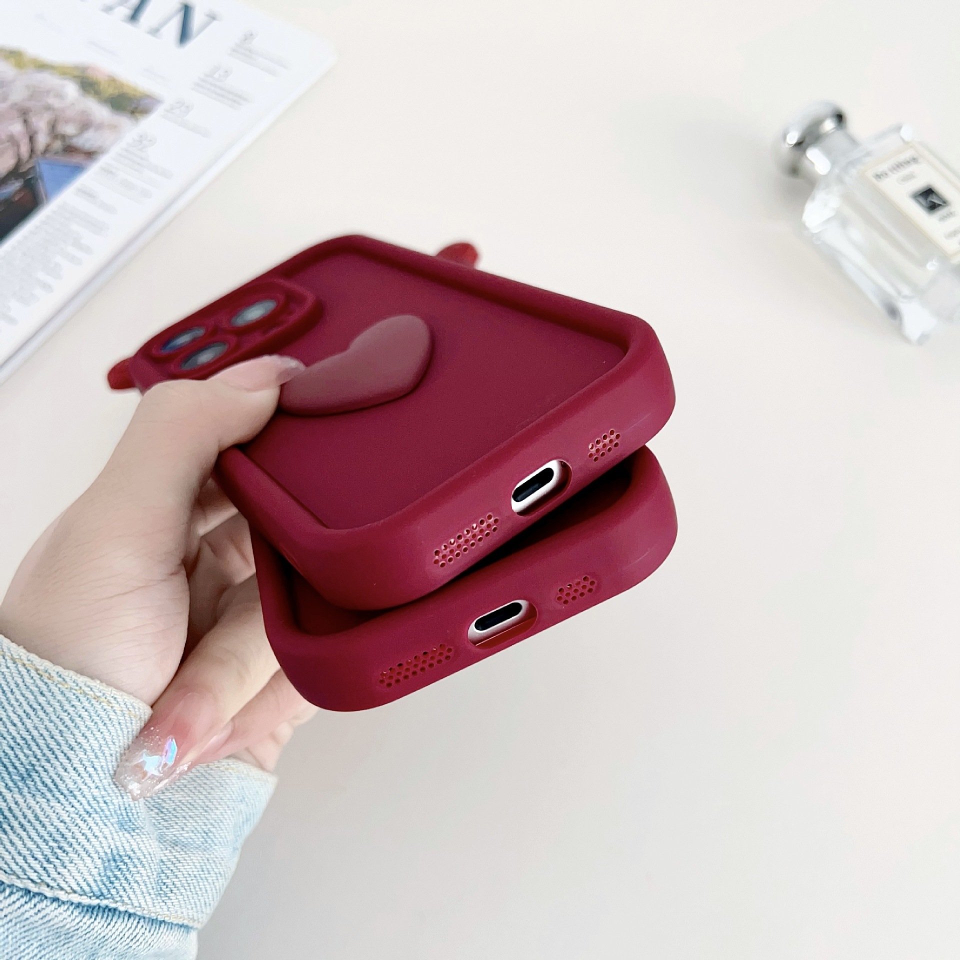 Cute 3D Love Heart Silicone Mobile Phone Case For iPhone 15 Pro Max 13 14 12 11 XS XR