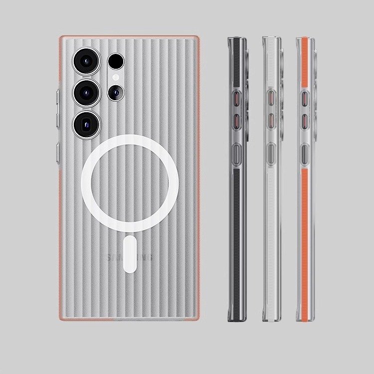 For Samsung Galaxy S24 Ultra Anti-Skid Frame Corrugated Protective Cover Frosted Magnetic Mobile Phone Case 5g Weight
