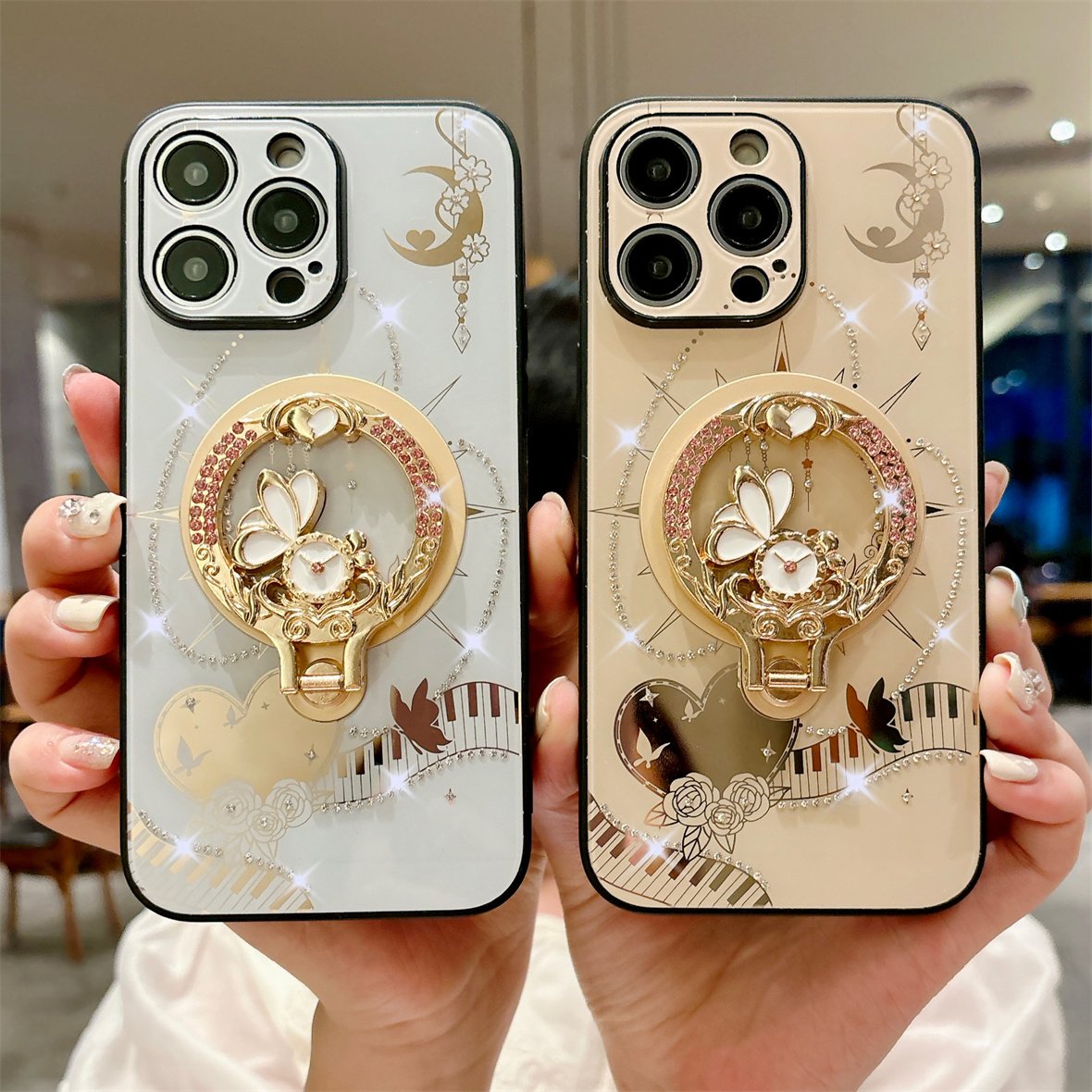 2024 New Luxury Phone Cover,For Iphone 16 15 14 13 Pro Max Rhinestones Case & Magnetic Ring Holder Stand Cases