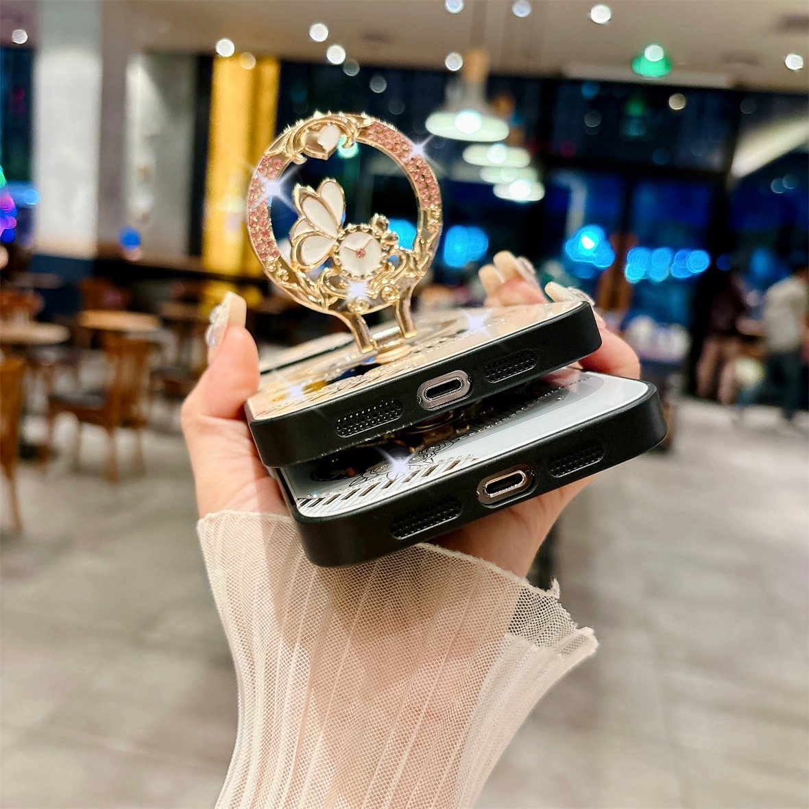 2024 New Luxury Phone Cover,For Iphone 16 15 14 13 Pro Max Rhinestones Case & Magnetic Ring Holder Stand Cases