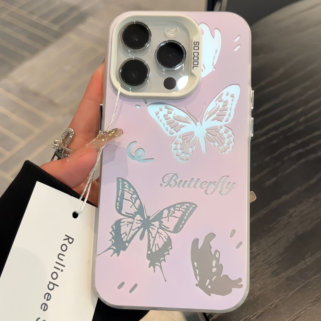 Korean Girl Silver Hollow-out Butterfly Phone Case For iPhone 15 14 13 12 11 Pro Max Shockproof Phone Case