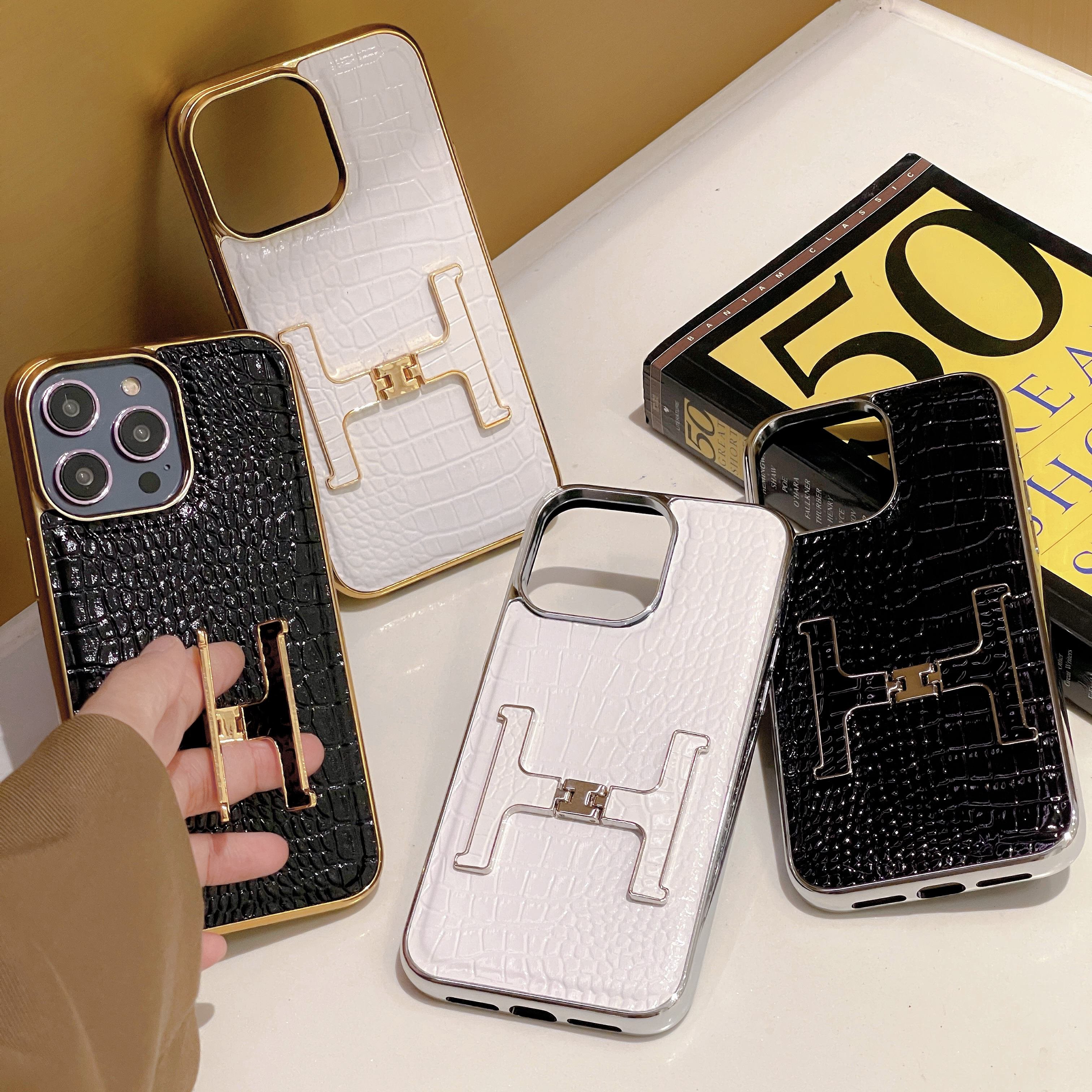 2024 New luxury designer style 16Promax electroplated stand crocodile print advanced mobile phone case for iPhone16 15 14 13 12