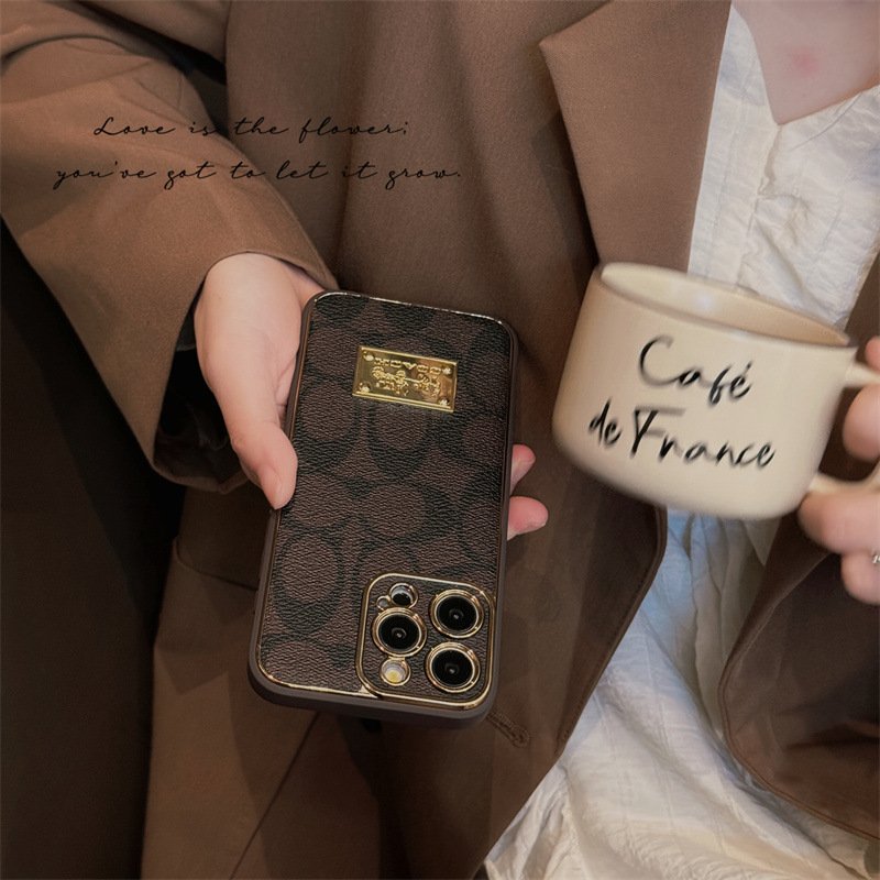 Popular fashion brand electroplated Leather Phone case for iphone 15 14 13 12 11 plus/pro/pro max Luxury phone case
