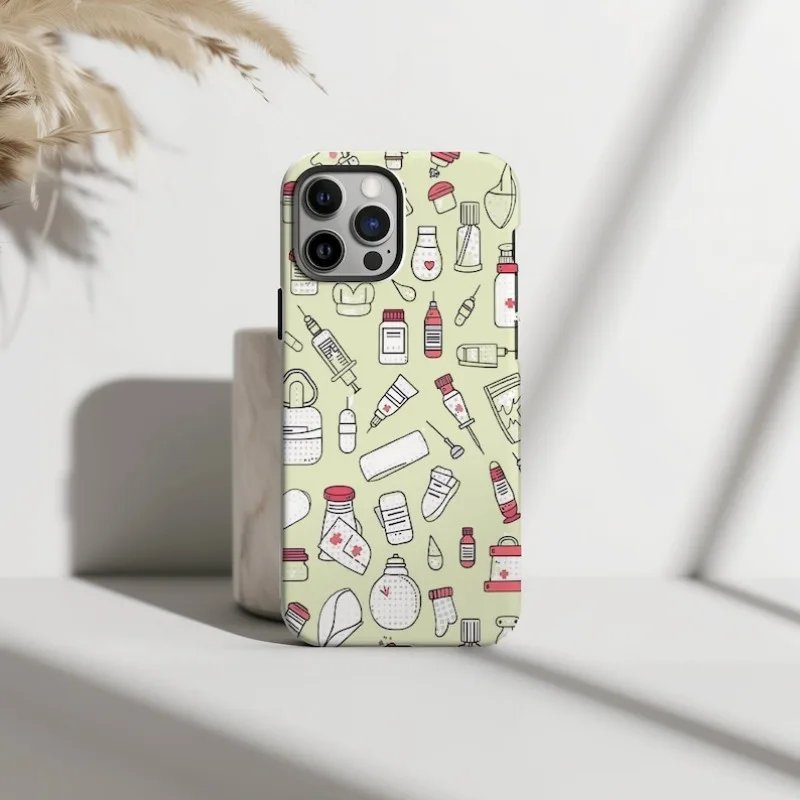 Green Nursing Collage Phone Case For IPHONE 15PRO MAX 14 13 12 11 PRO Plus 15pro Acrylic TPU Two in one Mobile Phone Cases