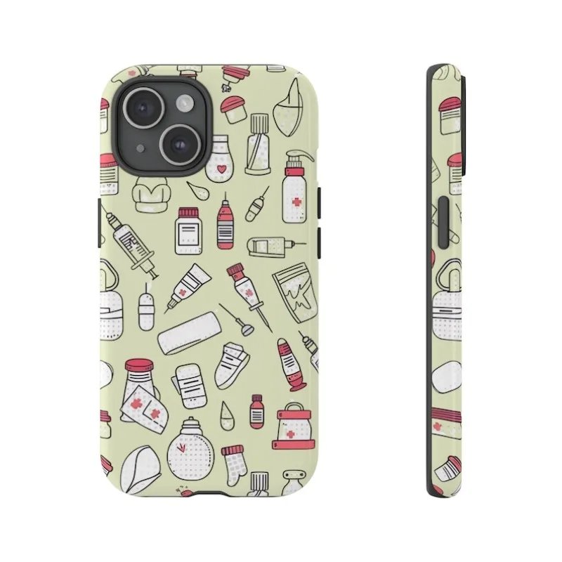 Green Nursing Collage Phone Case For IPHONE 15PRO MAX 14 13 12 11 PRO Plus 15pro Acrylic TPU Two in one Mobile Phone Cases