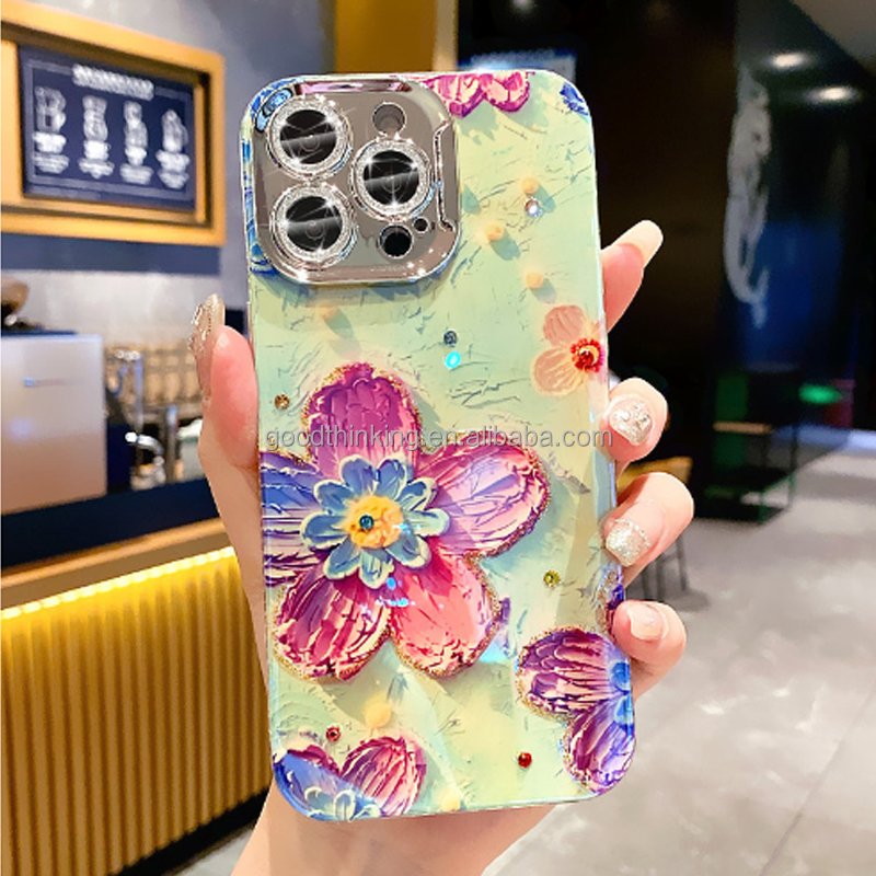 New design Girl woman fashion cellphone cover protection shell mobile phone case flower oil painting