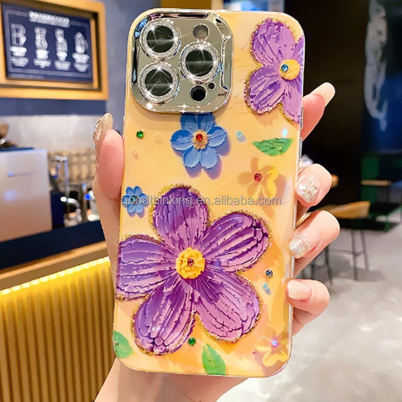 New design Girl woman fashion cellphone cover protection shell mobile phone case flower oil painting