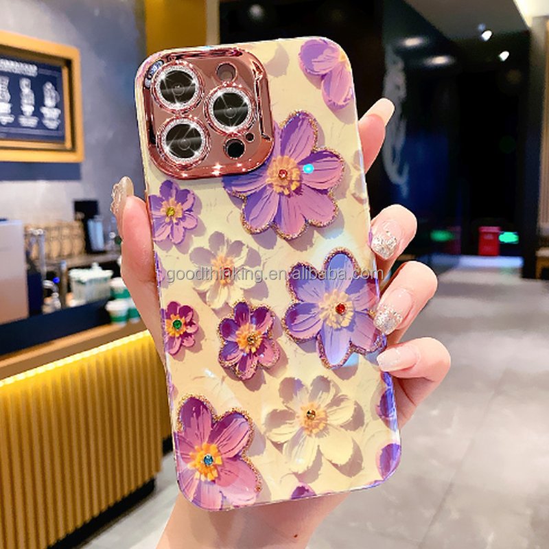 New design Girl woman fashion cellphone cover protection shell mobile phone case flower oil painting