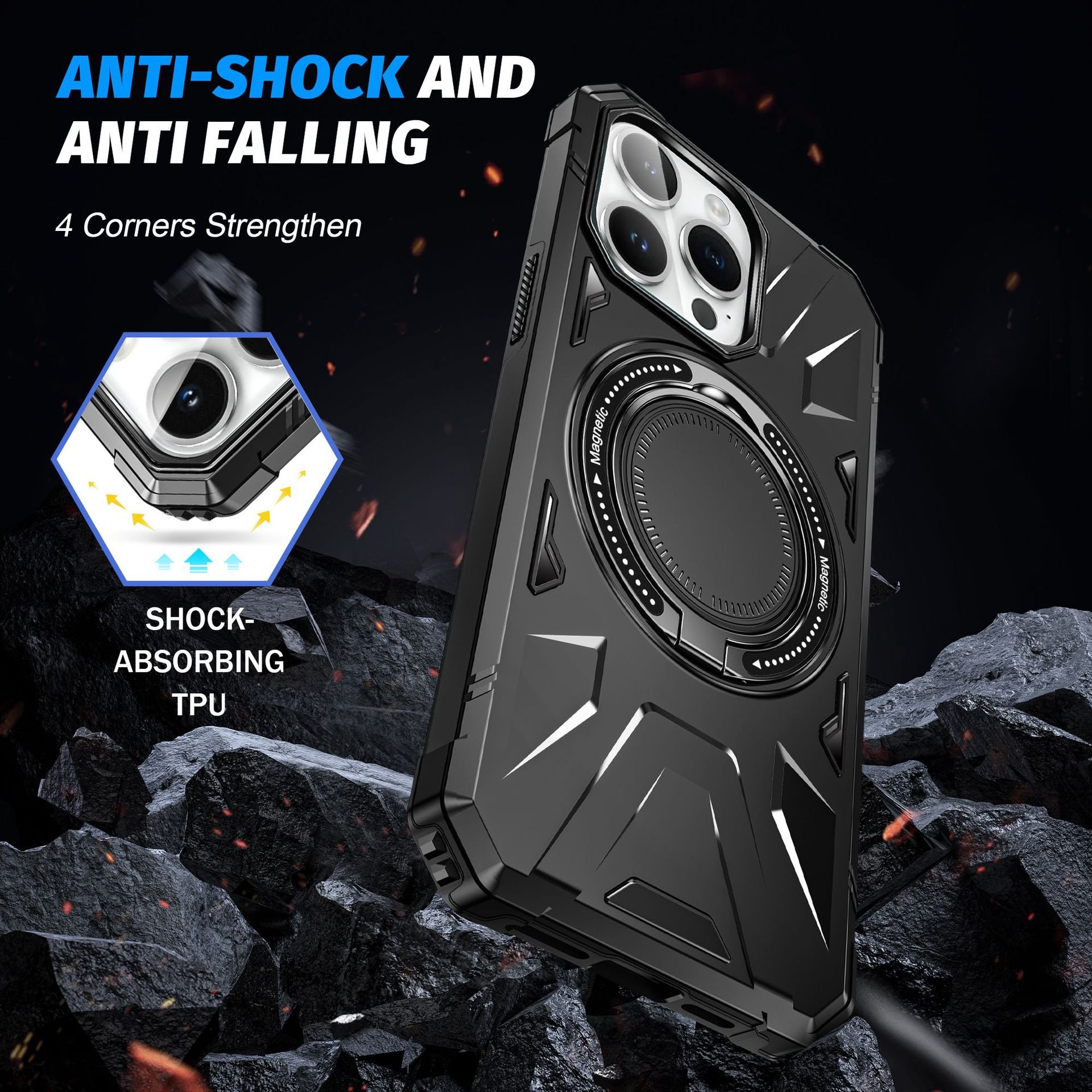 Armor Phone Cover for IPhone 16 Pro Max Magnetic Ring Holder Shockproof 14 Plus Mobile Phone Case.