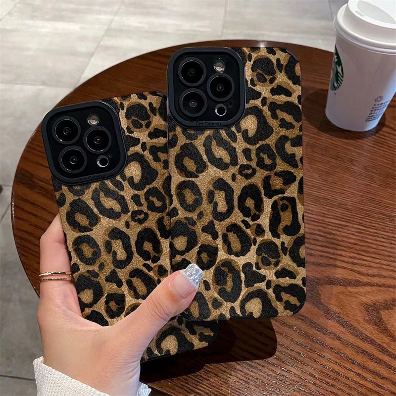 INS Brown Leopard Print Phone Case For iPhone 15 12 13 14 11 Pro Max MiNi 7 8 Plus X XS XR SE Soft Shockproof Bumper Cover Funda