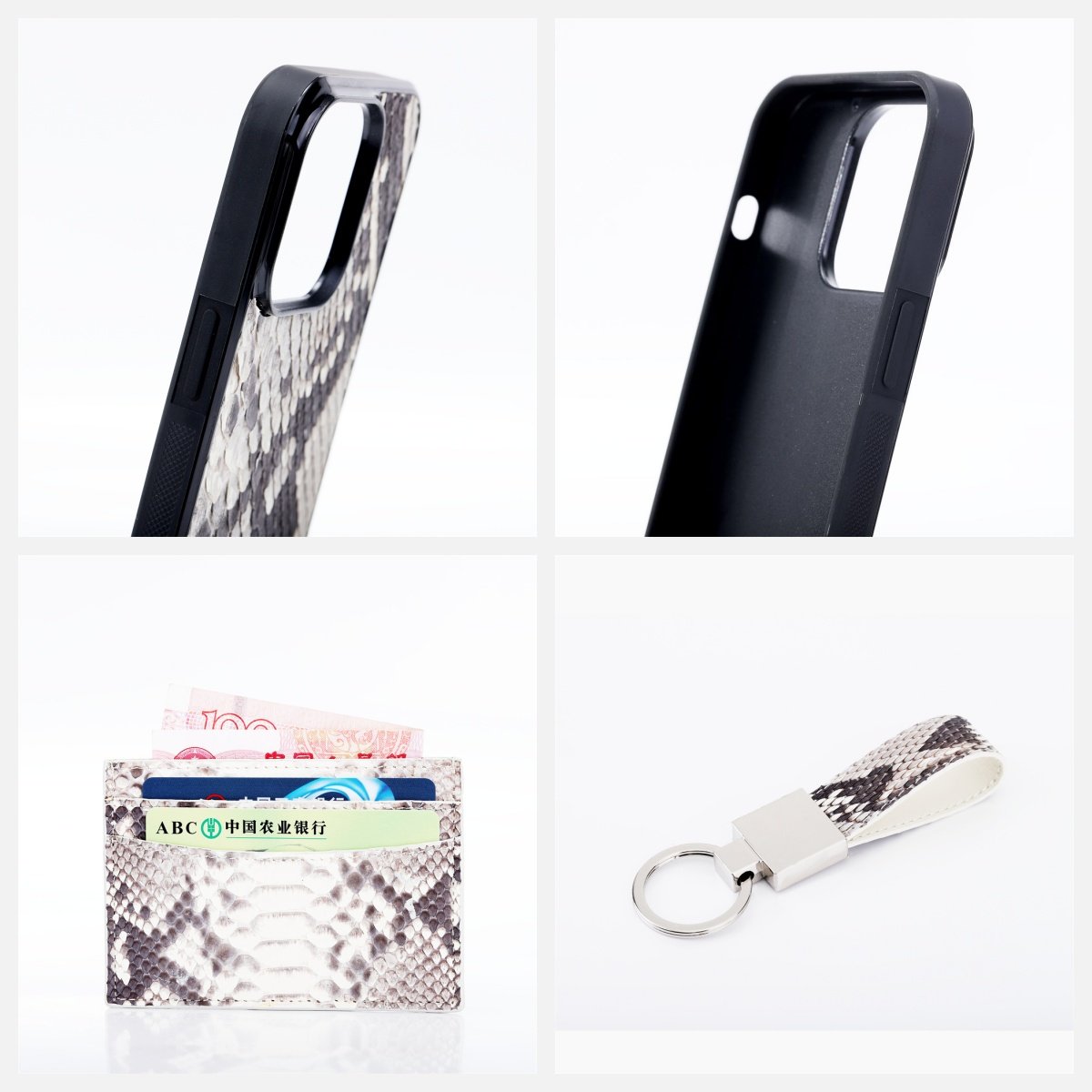Ins Popular Real Genuine Snake Skin Leather Card Holder Key Ring Keychain Luxury Mobile Phone Case For Iphone 14 15 Pro Max Plus