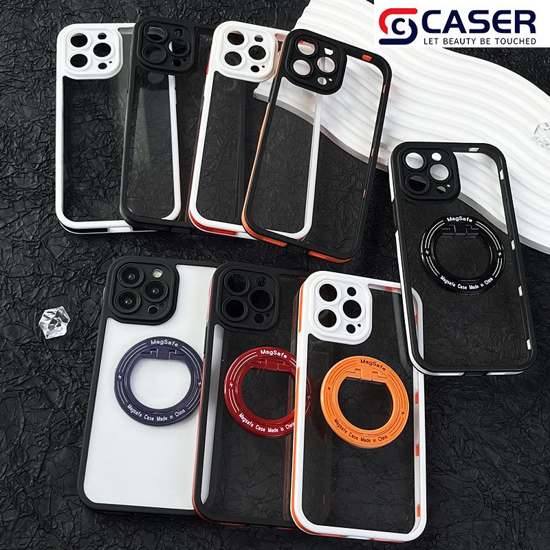 Magnetic Folding Ring Bracket Mobile Phone Case Transparent Back Non-slip Frame Phone Cover For Iphone 16 15Pro 14