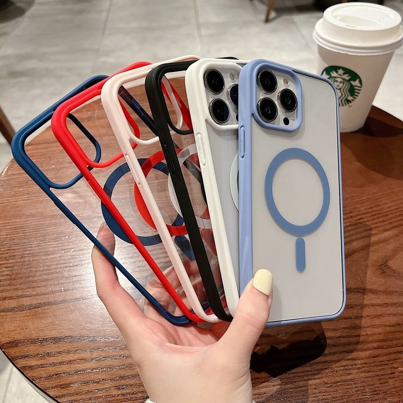 2024 New Transparent Magnetic Phone Case For Phone 16 15 Pro Max 14 13 12 Pro Max Wireless Charging Acrylic Matte Phone Cover