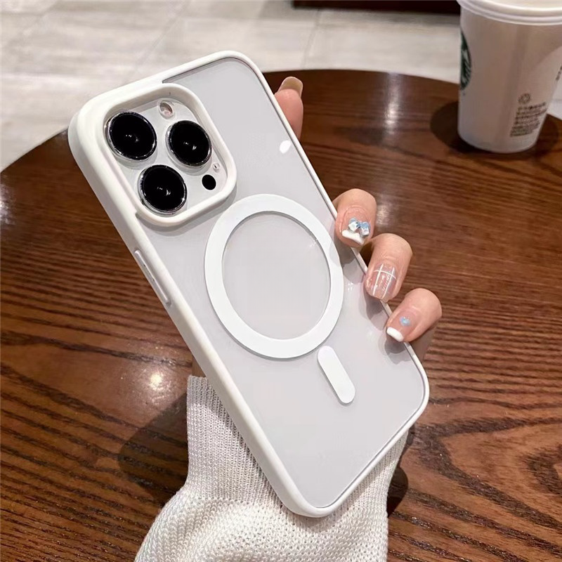 2024 New Transparent Magnetic Phone Case For Phone 16 15 Pro Max 14 13 12 Pro Max Wireless Charging Acrylic Matte Phone Cover