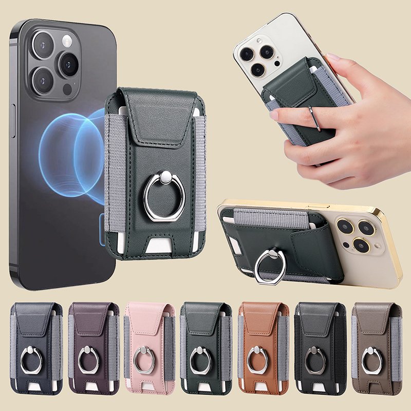 Customize Leather Business Stand Magnetic Case Card Holder Wallet Mobile Phone Cases With Ring For iPhone15 Leather Phone Holder