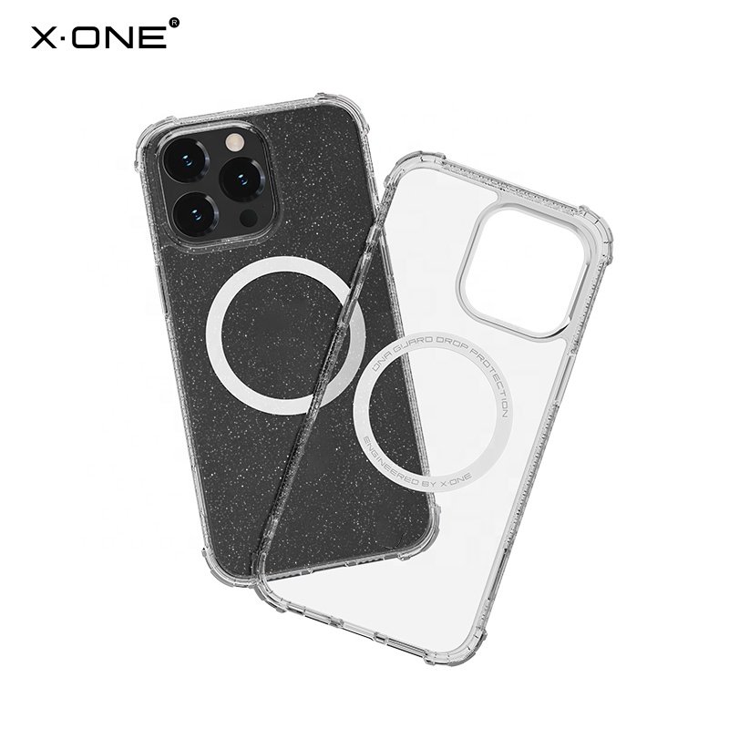 X-ONE Dropguard Pro Series Glitter Design Clear TPU PC Magnetic Phone Case For iPhone 14 15 16 Pro Max Case