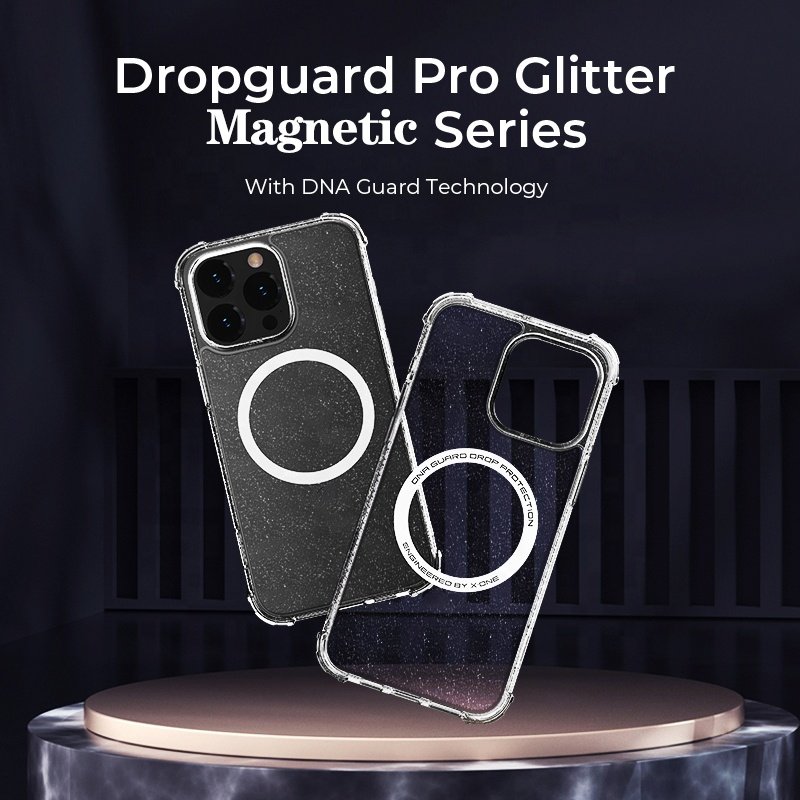 X-ONE Dropguard Pro Series Glitter Design Clear TPU PC Magnetic Phone Case For iPhone 14 15 16 Pro Max Case