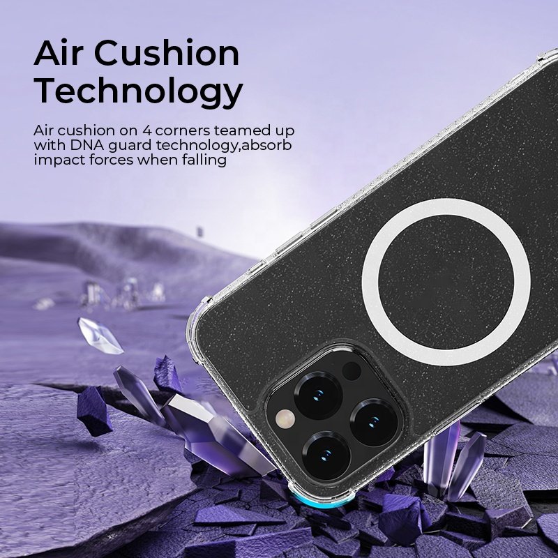 X-ONE Dropguard Pro Series Glitter Design Clear TPU PC Magnetic Phone Case For iPhone 14 15 16 Pro Max Case