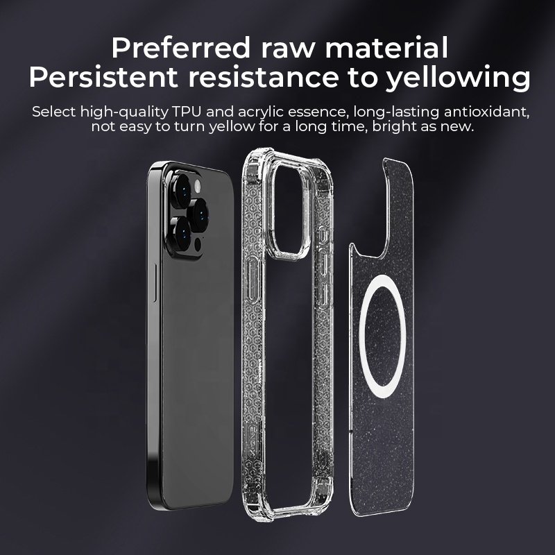 X-ONE Dropguard Pro Series Glitter Design Clear TPU PC Magnetic Phone Case For iPhone 14 15 16 Pro Max Case