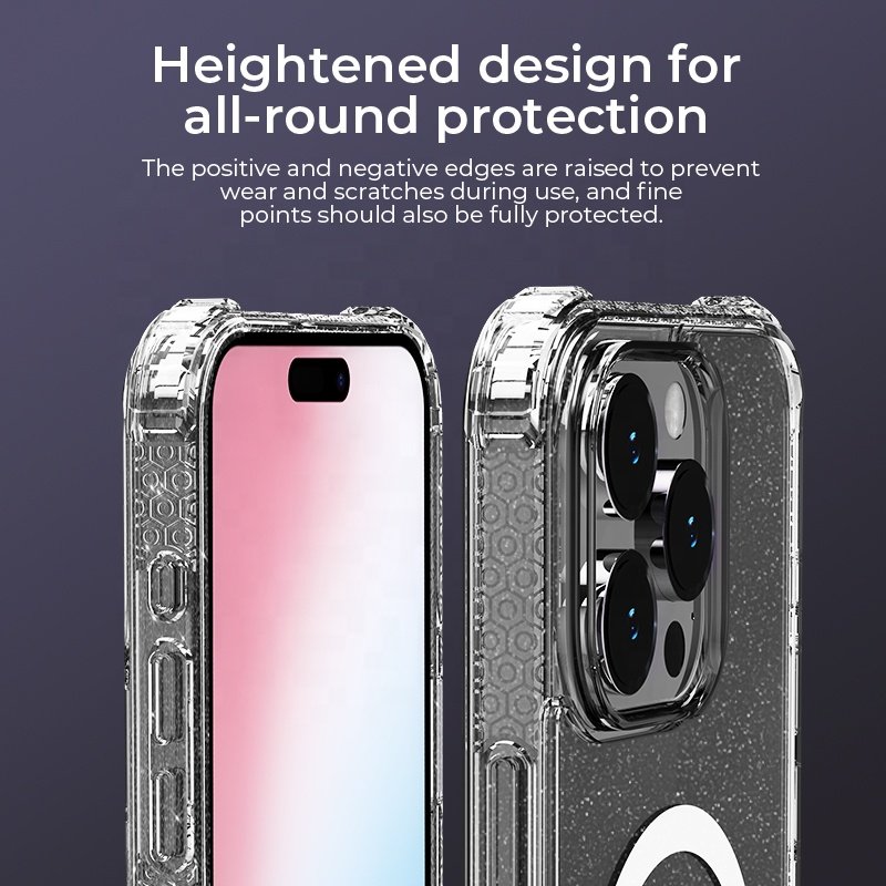 X-ONE Dropguard Pro Series Glitter Design Clear TPU PC Magnetic Phone Case For iPhone 14 15 16 Pro Max Case