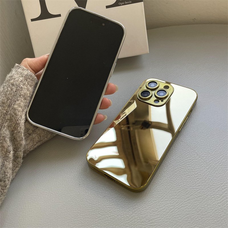 Luxury Glossy Plating Gold Silver Mirror Plain Phone Case for iphone x xr xs 11 12 13 14 15 pro max golden cases