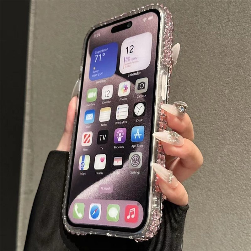 Japan Korean Fashion Kitty Cat Full Pink Rhinestone Luxury Diamond Phone Case For Iphone 12 13 14 15 Pro Max