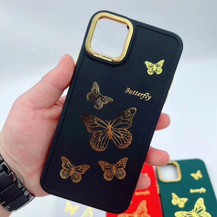 popular stylish trendy premium woman golden butterfly hot stamping design mobile phone case for iphone 15 14 13 12 11 pro max