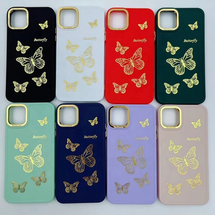 popular stylish trendy premium woman golden butterfly hot stamping design mobile phone case for iphone 15 14 13 12 11 pro max
