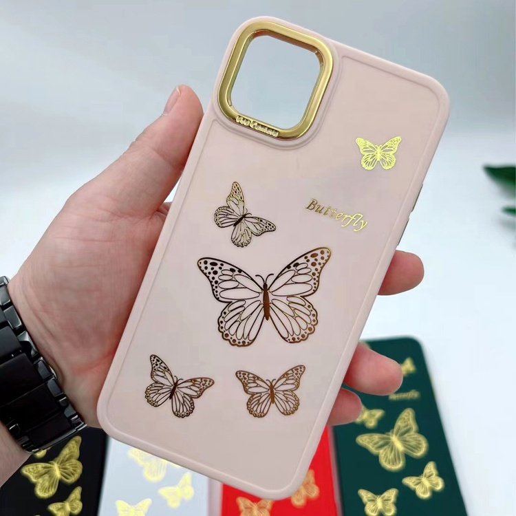 popular stylish trendy premium woman golden butterfly hot stamping design mobile phone case for iphone 15 14 13 12 11 pro max