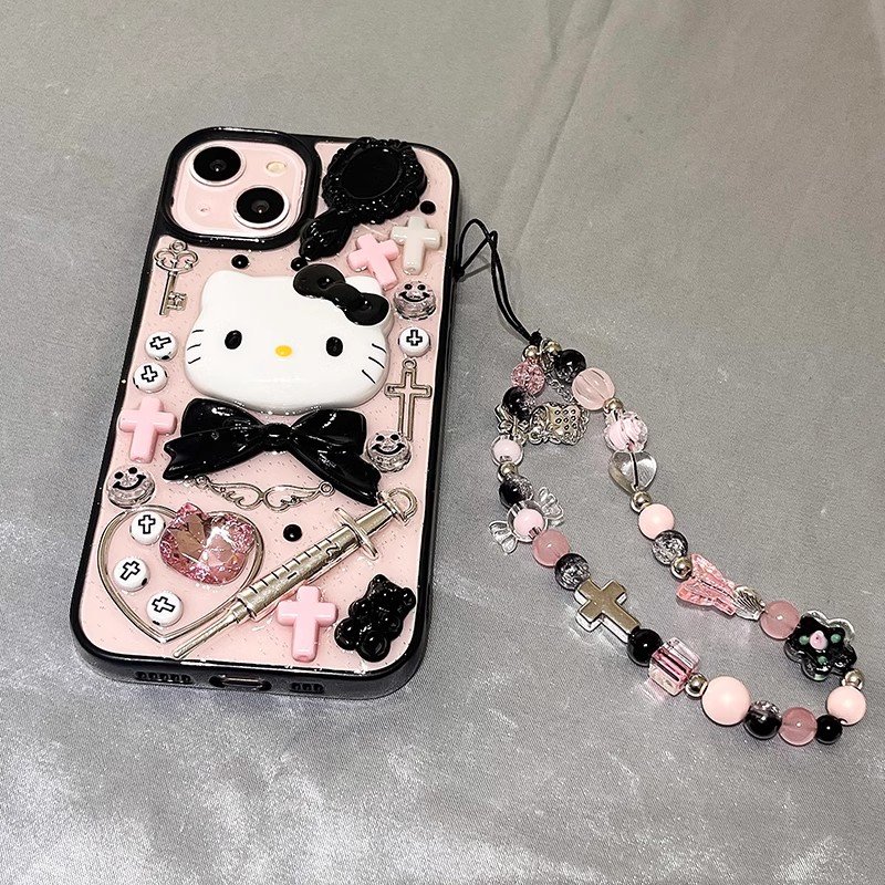 3D Kitty Cat for iphone 16 pro case Chain for iPhone 13 12 11 14 Promax DIY Cute Anti Drop Phone Case
