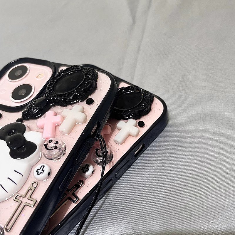 3D Kitty Cat for iphone 16 pro case Chain for iPhone 13 12 11 14 Promax DIY Cute Anti Drop Phone Case