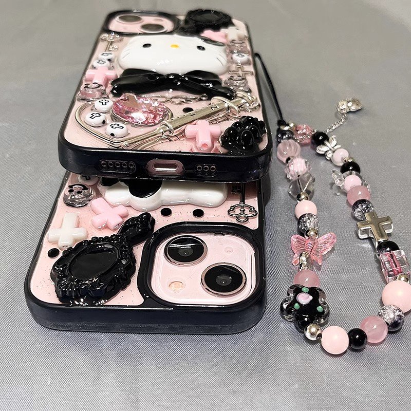 3D Kitty Cat for iphone 16 pro case Chain for iPhone 13 12 11 14 Promax DIY Cute Anti Drop Phone Case