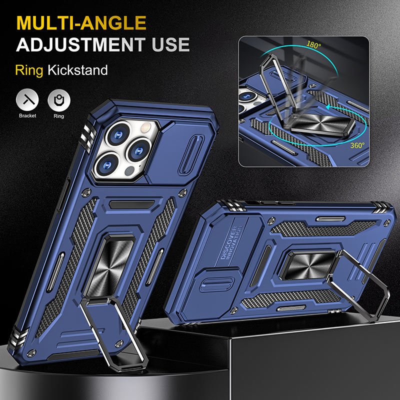 Slide Camera Mobile Phone Case For iPhone 16 15 14 13 12 11 Pro Max 7 8 Plus Hybrid Heavy Duty Shockproof Kickstand Back Cover