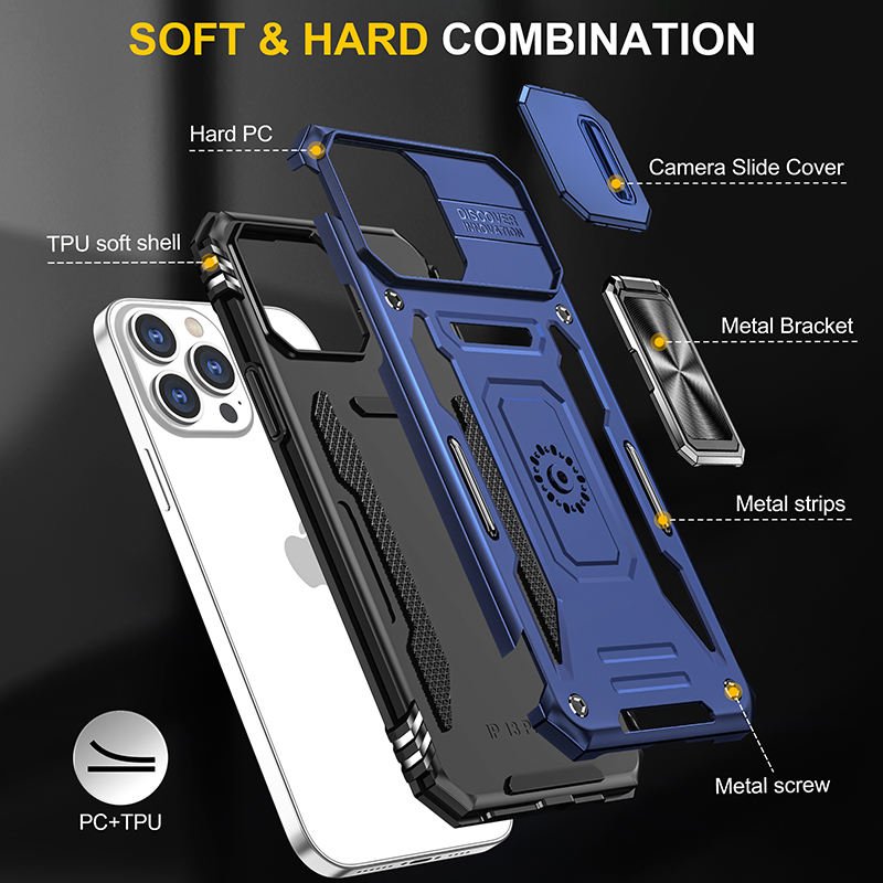 Slide Camera Mobile Phone Case For iPhone 16 15 14 13 12 11 Pro Max 7 8 Plus Hybrid Heavy Duty Shockproof Kickstand Back Cover